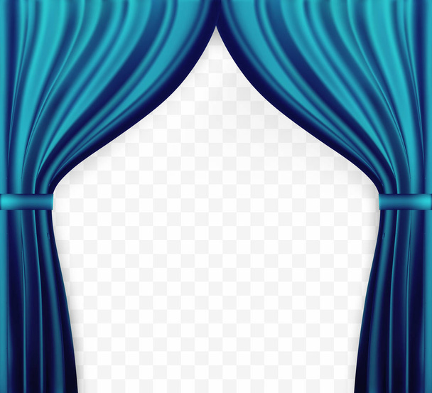 naturalistisches Bild des Vorhangs, offene Vorhänge blaue Farbe auf transparentem Hintergrund. Vektorillustration. - Vektor, Bild