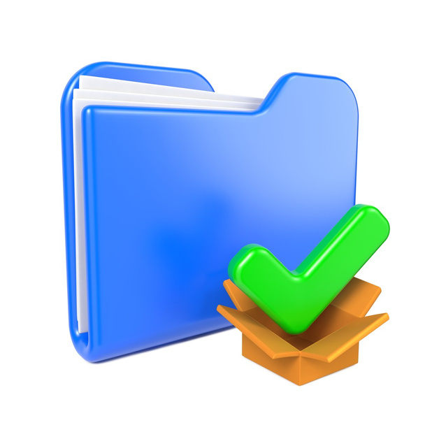Blue Folder with Green Check Mark. - 写真・画像