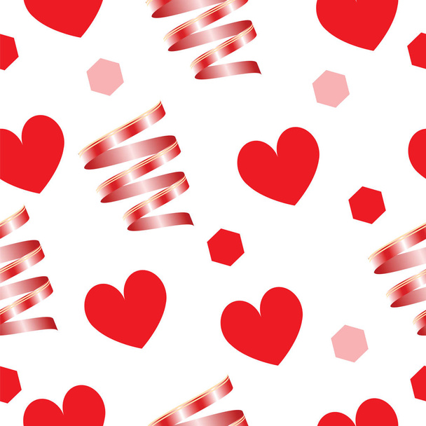 tarjeta de día de San Valentín - vector de patrón sin costuras - corazones rojos y cintas
   - Vector, Imagen