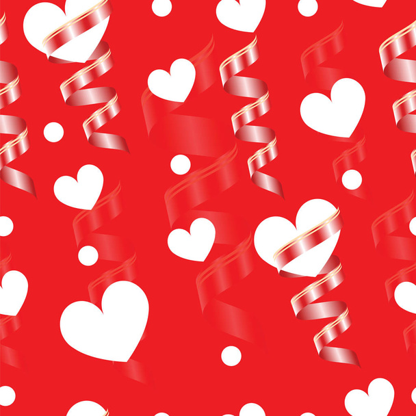 白い心でバレンタインの日カード - シームレスなタイル ベクトル - 赤背景 - ベクター画像