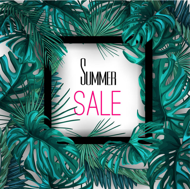 Vector tropical exotic leaves summer sale banner - ベクター画像