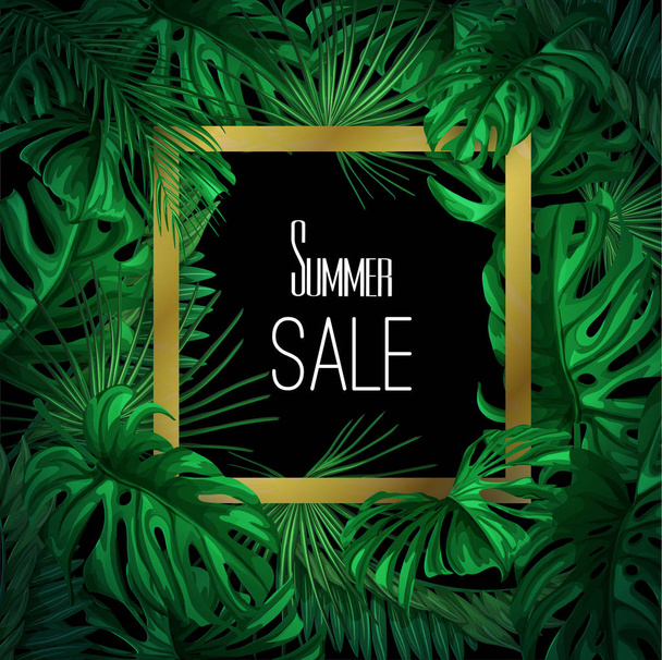Vector tropical exotic leaves summer sale banner - Διάνυσμα, εικόνα