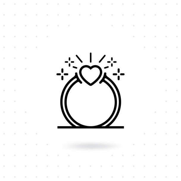 Ring icon. Engagement ring with heart or love symbol. Wedding ring vector icon with line style. Vector illustration - Vector, Image