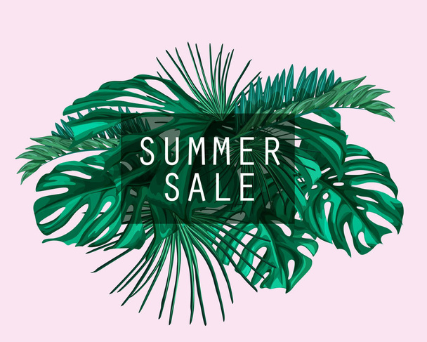 Vector tropical exotic leaves summer sale banner - Vector, Image