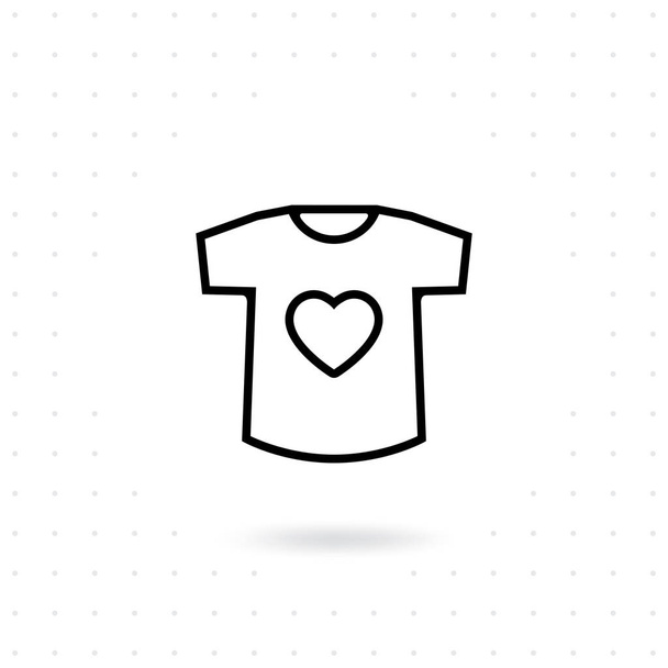 T-shirt icon. Thin line t-shirt icon with heart symbol. Clothing vector on white background. T-shirt simple line vector illustration - Wektor, obraz