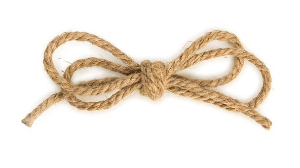 Rough rope bow knot, isolated on white background, close up, top - Foto, Bild