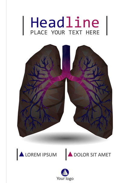 Boek cover ontwerp laag poly realistische menselijke longen en bronchiën wi - Vector, afbeelding