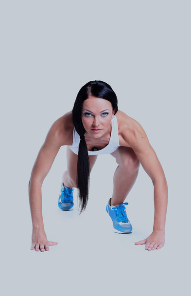 woman wearing sportswear over white background. - Photo, Image