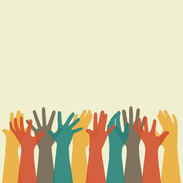 Векторна ілюстрація групи людей руки вгору, волонтер або голосування концепції фон, людська рука
 - Вектор, зображення