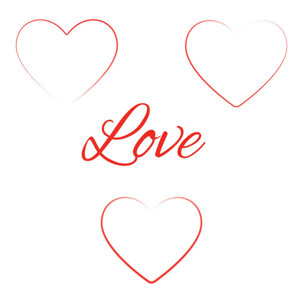 Set of three hearts of different brushes and lettering love, vector - ベクター画像