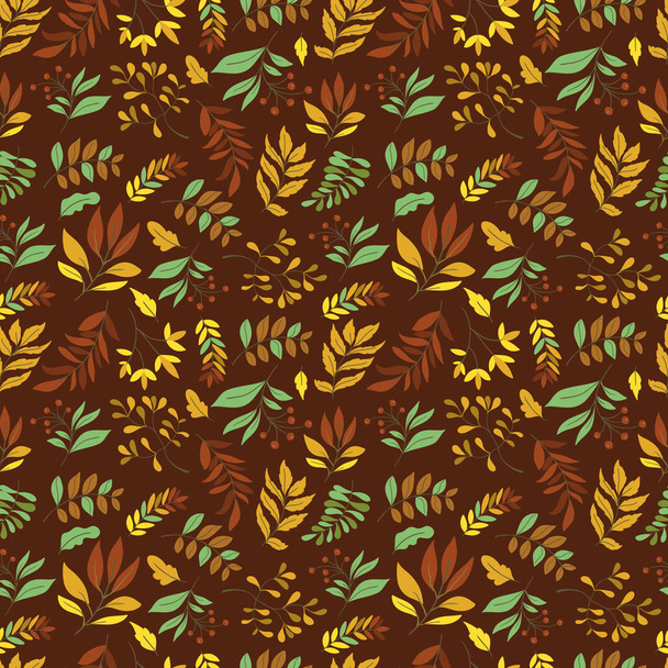 Seamless pattern with leaves and plants on  background. Perfect for wallpaper, gift paper, autumn greeting cards. - Vektor, kép
