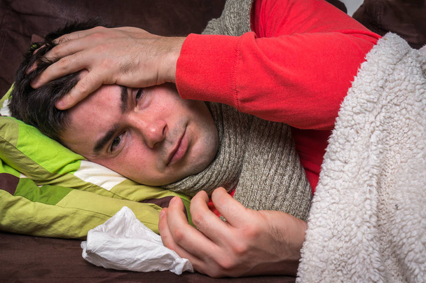 Sick man having flu and headache - Photo, Image