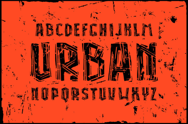 Шрифт Sans serif в стиле линогравюры
 - Вектор,изображение