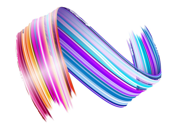 abstrakter Vektor Pinselstrich. bunte Locke flüssiger Farbe. digitales 3D-Band mit Pinselstruktur. abstrakter Tuschehintergrund. kreative Spiralwelle mit rosa, blauen, roten Farben. isoliert auf weiß.  - Vektor, Bild