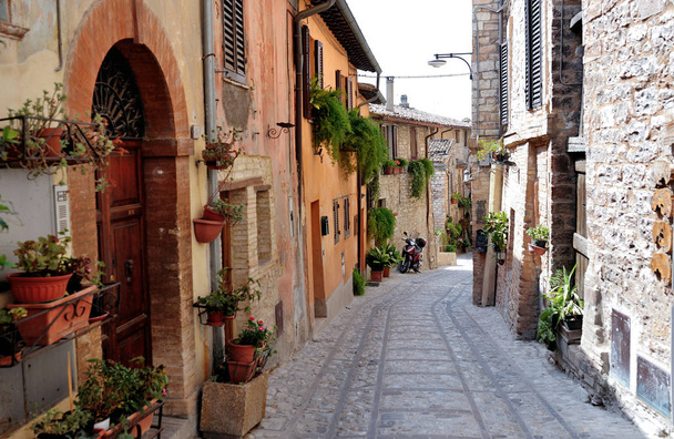 Traditional italian medieval historic alley of beautiful little town of Spello - Fotografie, Obrázek
