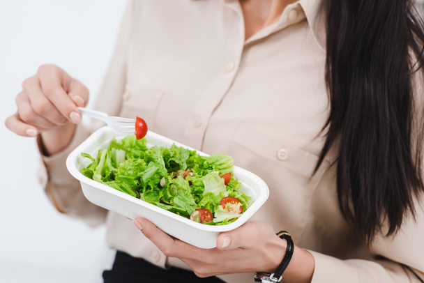 partial view of businesswoman with take away food in office - Photo, Image