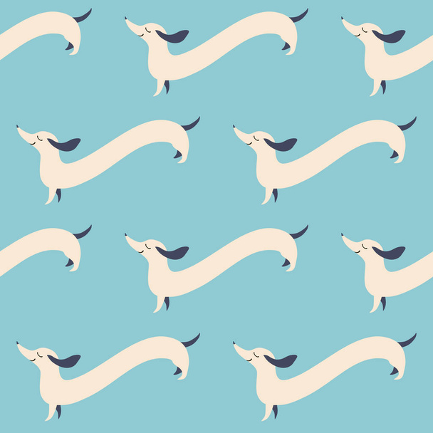 Vector seamless pattern with funny long Dachshund dog. Cute background in cartoon style. Design element can be used for decoration of greetings cards, invitations, posters, banners, wrapping - Vektor, kép
