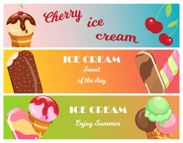Colección de pancartas de helado postre dulce alimentos fríos vector ilustraciones
. - Vector, imagen