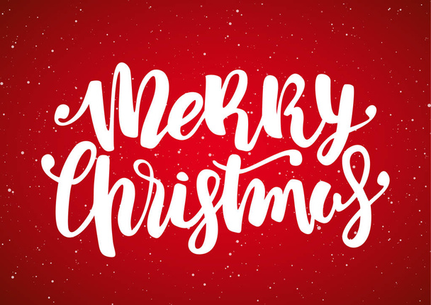 Vector illustration: Hand drawn modern brush lettering of Merry Christmas on red snowflake background - Vector, Image