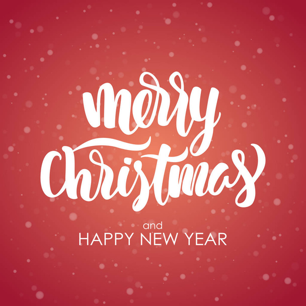 Vector illustration: Merry Christmas and Happy New Year. Modern brush lettering on snowflake background. - Vector, Image
