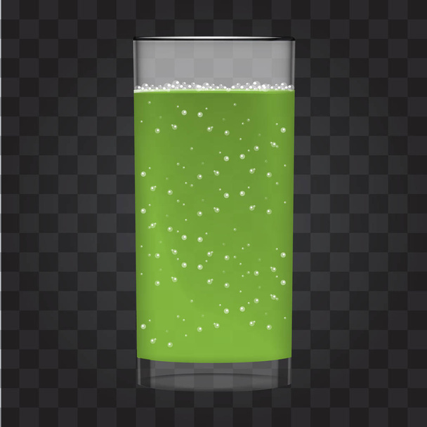 Succo verde con bicchiere di frullato e bollicine frizzanti. Bevanda biologica alla frutta. Illustrazione realistica foto trasparente
. - Vettoriali, immagini