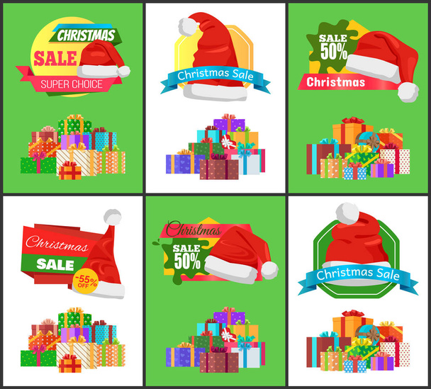 Christmas Sale Promotional Posters with Gift Boxes - Διάνυσμα, εικόνα