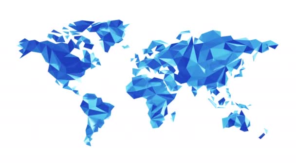 白い背景の上の多角形の三角形の作られた青の世界地図。シームレスなループ。アルファ チャネルが含まれています。超の Hd - 4 k 解像度。私のポートフォリオで利用できるより多くの色のオプション. - 映像、動画