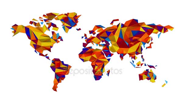Multicolored World map made of polygonal triangles on white background. Seamless loop. Alpha channel included. Ultra HD - 4K Resolution. More color options available in my portfolio. - Footage, Video