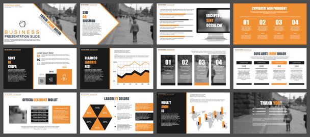 Presentazione business arancione e nero diapositive modelli da elementi infografici. Può essere utilizzato per la presentazione, volantino e volantino, brochure, marketing, pubblicità, relazione annuale, banner, opuscolo
. - Vettoriali, immagini