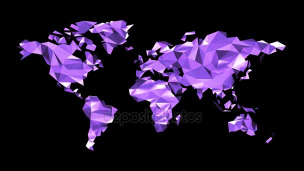 Purple World map made of polygonal triangles on black background. Seamless loop. Alpha channel included. Ultra HD - 4K Resolution. More color options available in my portfolio. - Footage, Video