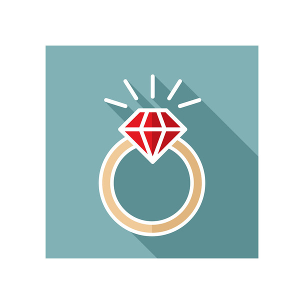 Anneau de mariage plat vectoriel avec icône en diamant
 - Vecteur, image