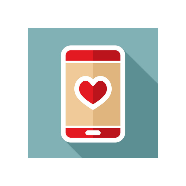 Kalp smartphone simgesi, romantik telefon görüşmesi - Vektör, Görsel