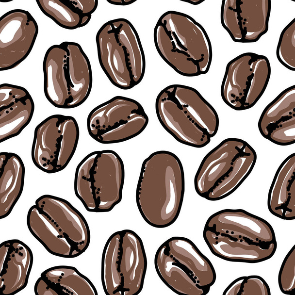 Coffee Bean Roasting brown, vector drawing seamless pattern design - Vector, Image