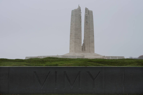 The Canadian National Memorial at Vimy Ridge on a grey autumn day. The memorial is for First World War Canadian dead and missing who died in France. - Photo, Image