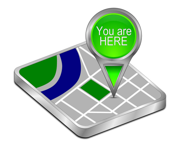 緑あなたがここでマップ ポインター - 3 d イラストレーションです。 - 写真・画像