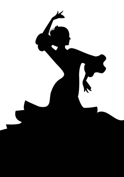 Σιλουέτα της γυναίκας τυπικό ισπανικό flamenco χορεύτρια. - Διάνυσμα, εικόνα