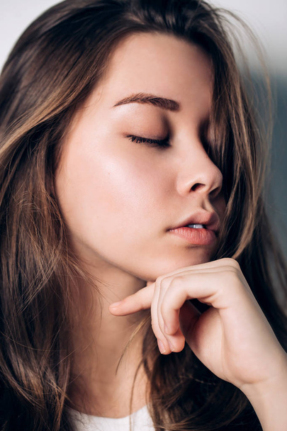Close up portrait of beautiful sexy woman with closed eyes - Photo, Image