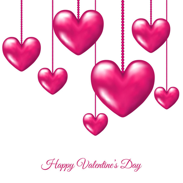 Valentines day greeting  card  with hanging  pink realistic 3d   - Вектор, зображення
