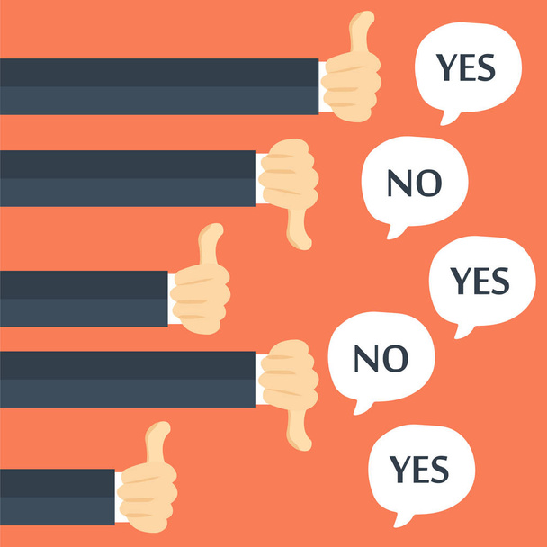 Businessmen feedback, likes and dislikes. Flat vector illustration - Vector, Image