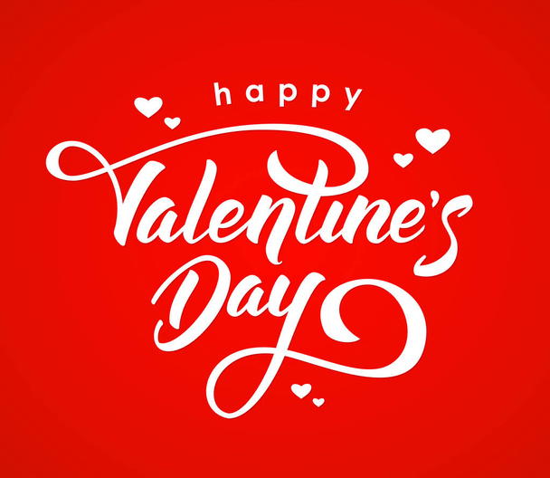 Handwritten elegant modern brush lettering of Happy Valentines Day with hearts isolated on red background. - Vector, Image