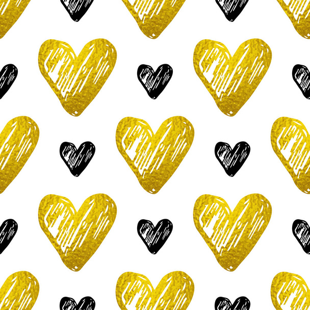 Pattern with golden and black hearts - Vector, Image