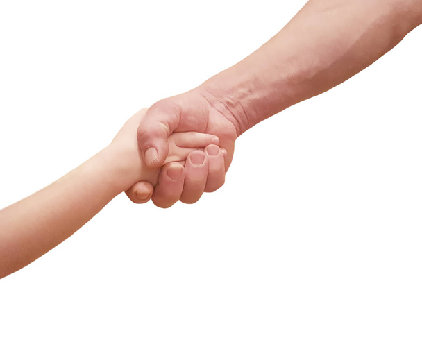 zoon en vader hand geïsoleerde witte achtergrond - Foto, afbeelding