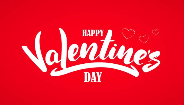 Vector illustration. Hand drawn brush lettering composition of Happy Valentines Day on red background - Vector, Image