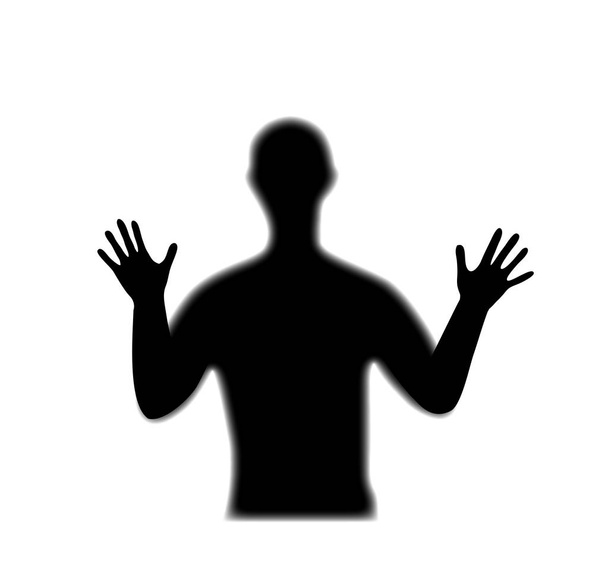 Черный силуэт человека, касающегося стеклянного барьера перед ним, запертого за стеклянным препятствием, векторная иллюстрация
 - Вектор,изображение