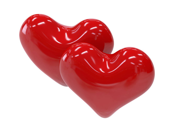 Two red shiny heart isolated on white background - Zdjęcie, obraz