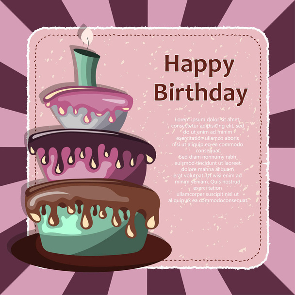 Birthday card with cake. Concept for birthdays, Valentine's Day, weddings. Flat vector illustration - Vector, Image