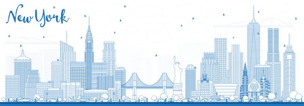 Outline New York USA City Skyline with Blue Buildings.  - Vector, imagen