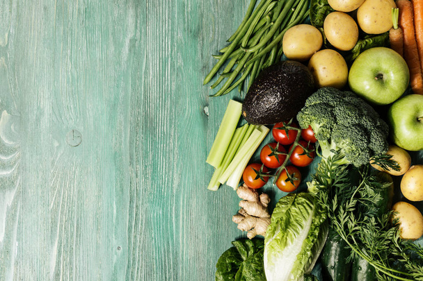 Fresh vegetables and fruits on table - Photo, Image