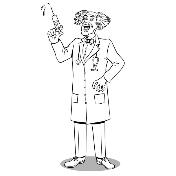 Mad doctor with syringe coloring book vector - Вектор,изображение