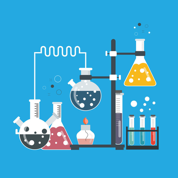 Banner de equipo de laboratorio. Concepto de ciencia, medicina y conocimiento. Ilustración vectorial plana - Vector, Imagen